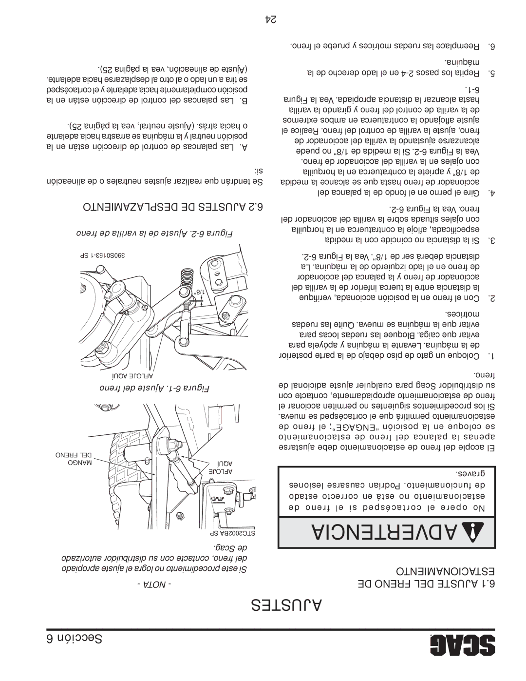 Scag Power Equipment STWC48V-25CV, STWC48V-26KA-LC Ajustes, Desplaamientoz, Freno del Ajuste .1-6 Figura 