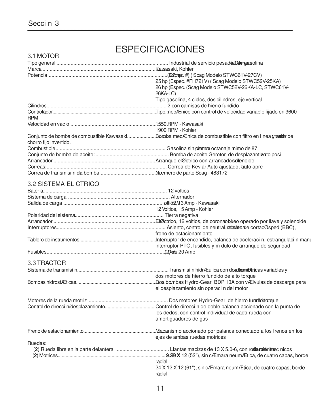 Scag Power Equipment STWC61V-26KA-LC, STWC52V-25KA, STWC52V-26KA-LC, STWC61V-27CV manual Eléctrico Sistema, Motor, Tractor 