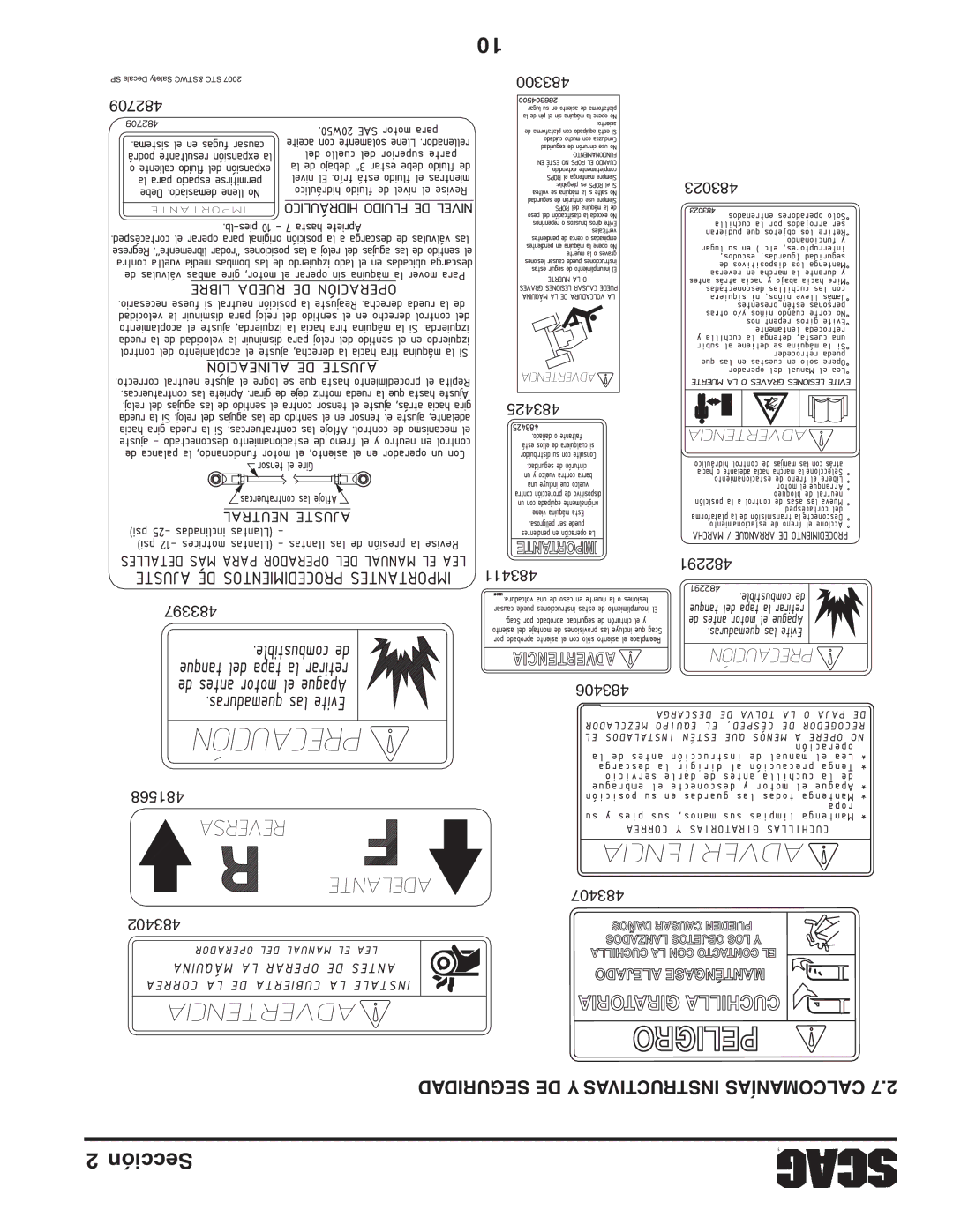Scag Power Equipment STWC52V-26KA-LC, STWC52V-25KA, STWC61V-26KA-LC, STWC61V-27CV Seguridad DE Y Instructivas Calcomanías 
