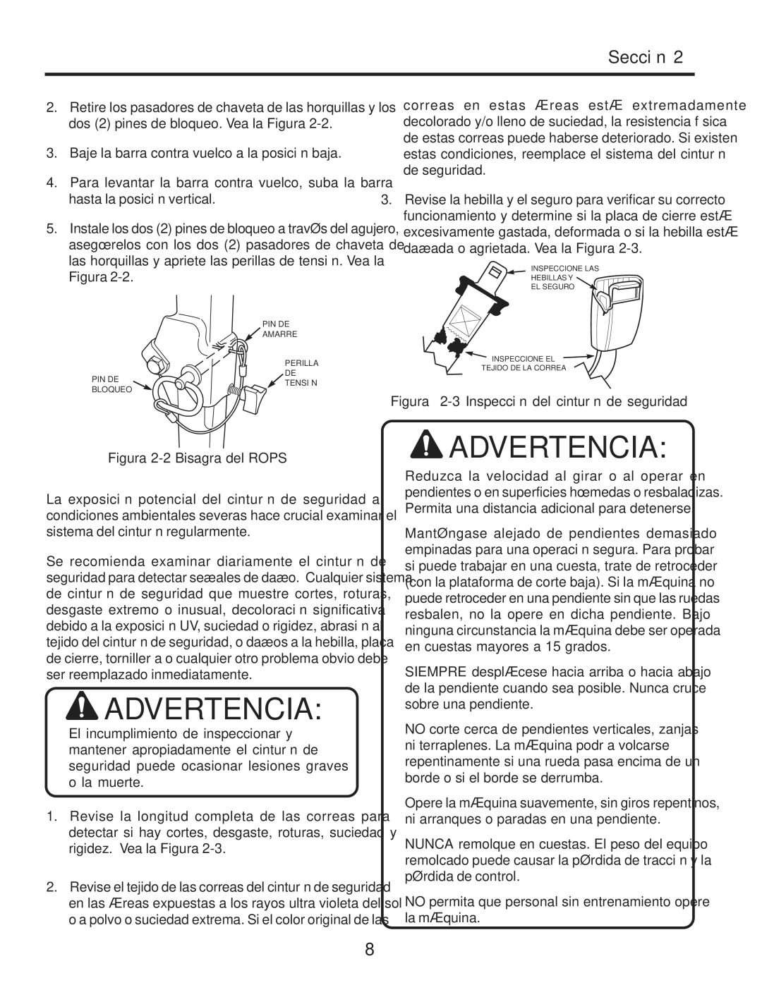 Scag Power Equipment STWC61V-25KA-LC, STWC52V-25KA manual Seguridad de cinturón del Inspección, Rops del Bisagra 2-2 Figura 