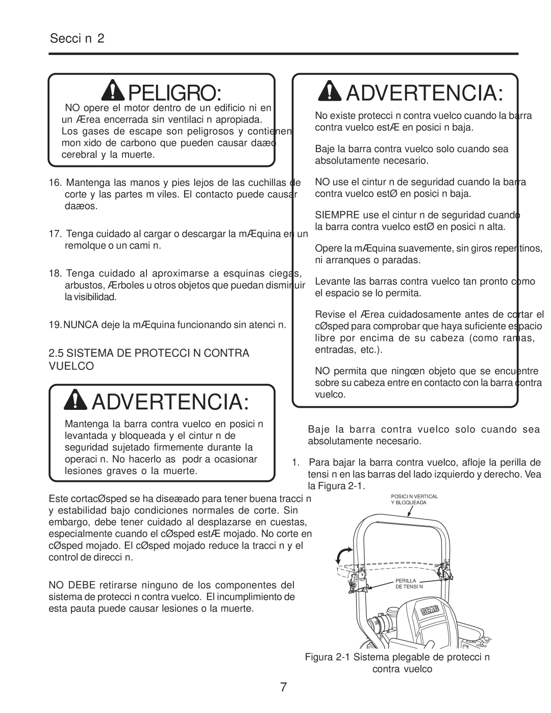 Scag Power Equipment STWC52V-25KA, STWC61V-26KA-LC, STWC52V-26KA-LC, STWC61V-27CV manual Vuelco Contra Protección DE Sistema 