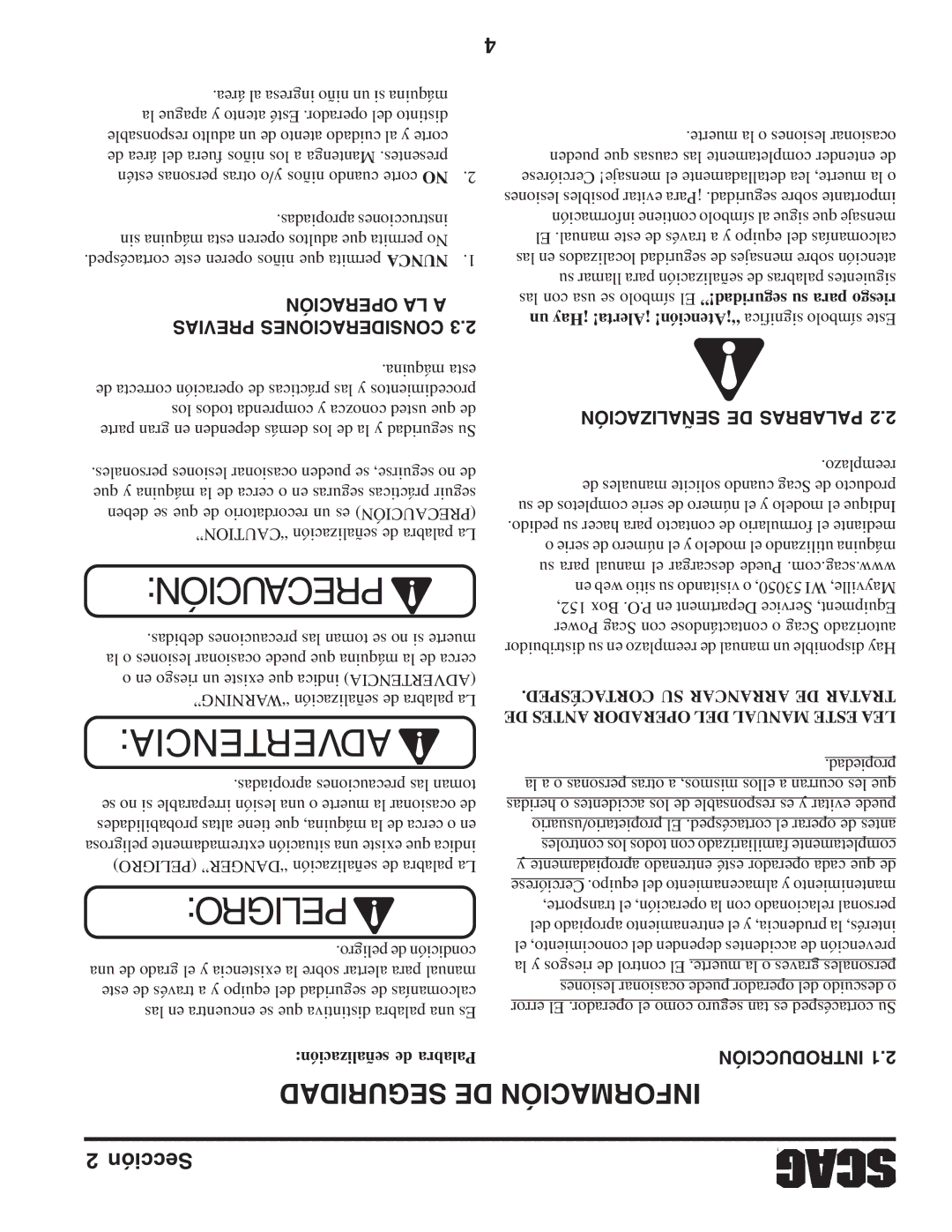 Scag Power Equipment STWC61V-27CV, STWC52V-25KA manual Operación LA a Previas Consideraciones, Señalización DE Palabras 