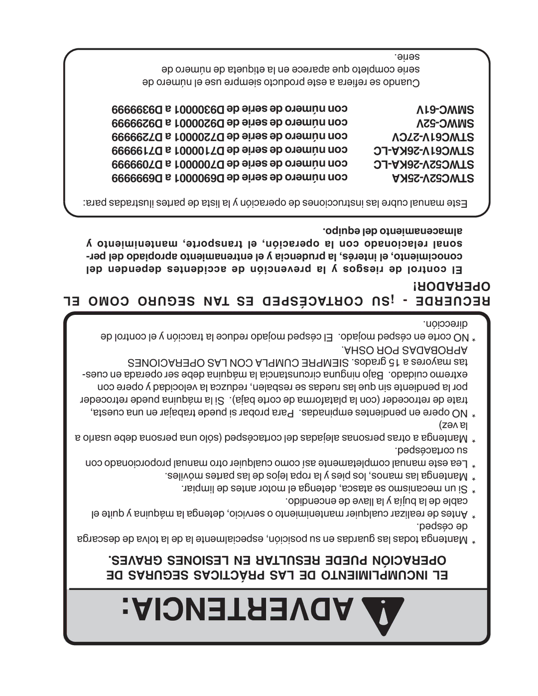 Scag Power Equipment STWC61V-25KA-LC, STWC52V-25KA, STWC61V-26KA-LC, STWC52V-26KA-LC 25KA-STWC52V, Equipo del almacenamiento 