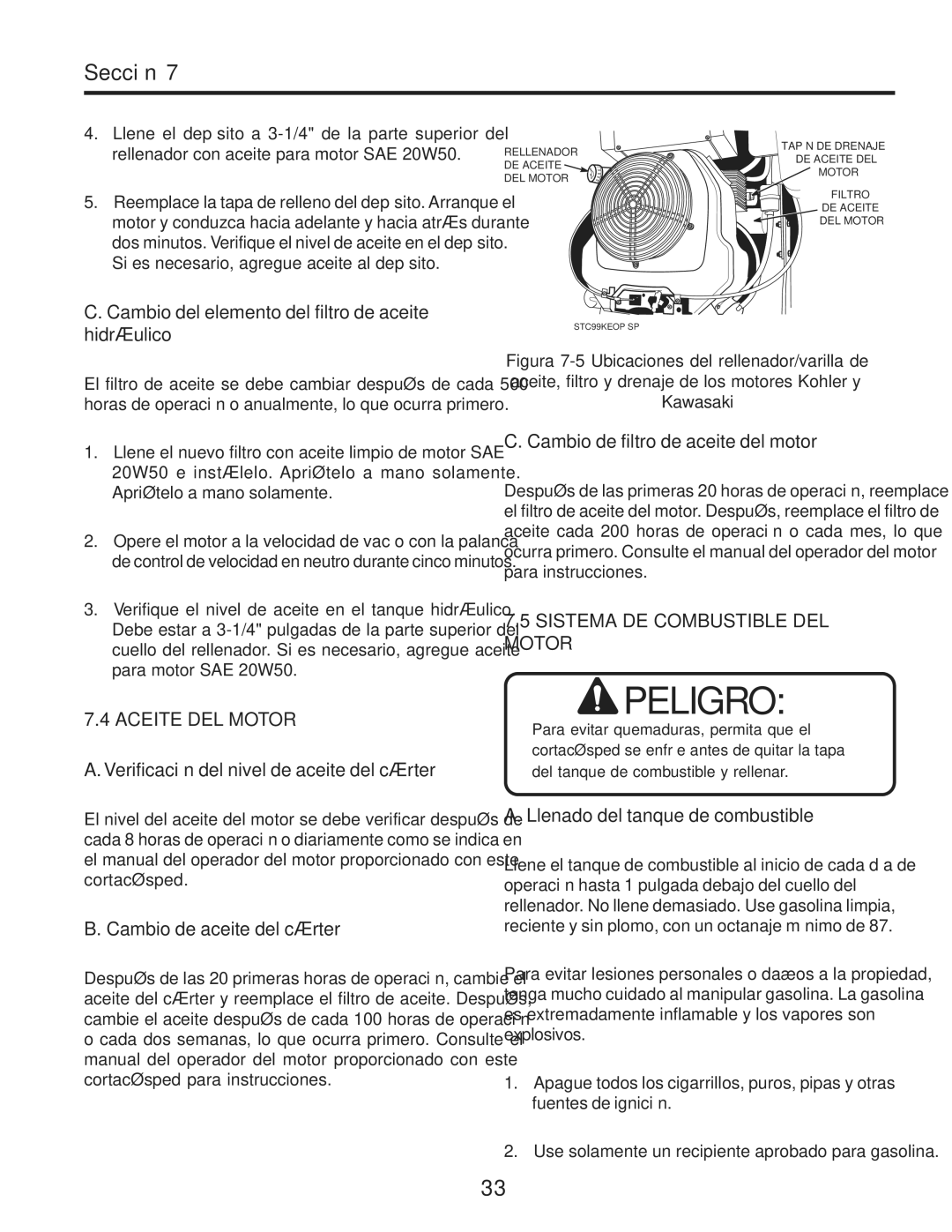 Scag Power Equipment STWC61V-27CV manual Combustible de tanque del Llenado .A, Motor DEL Combustible DE Sistema, Hidráulico 