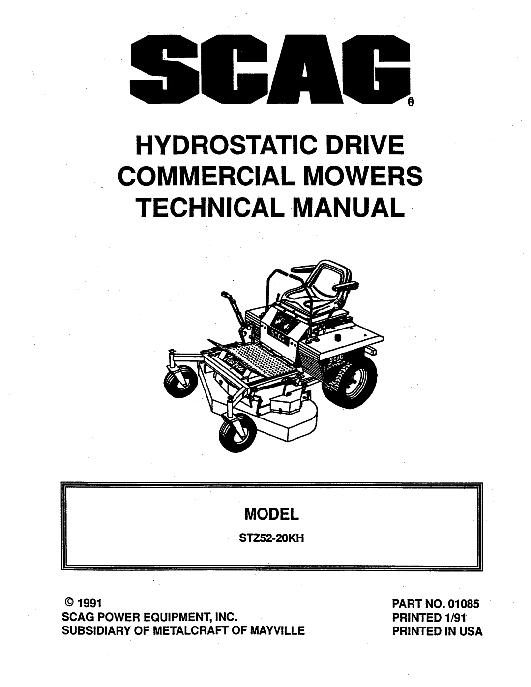 Scag Power Equipment STZ52-20KH manual 