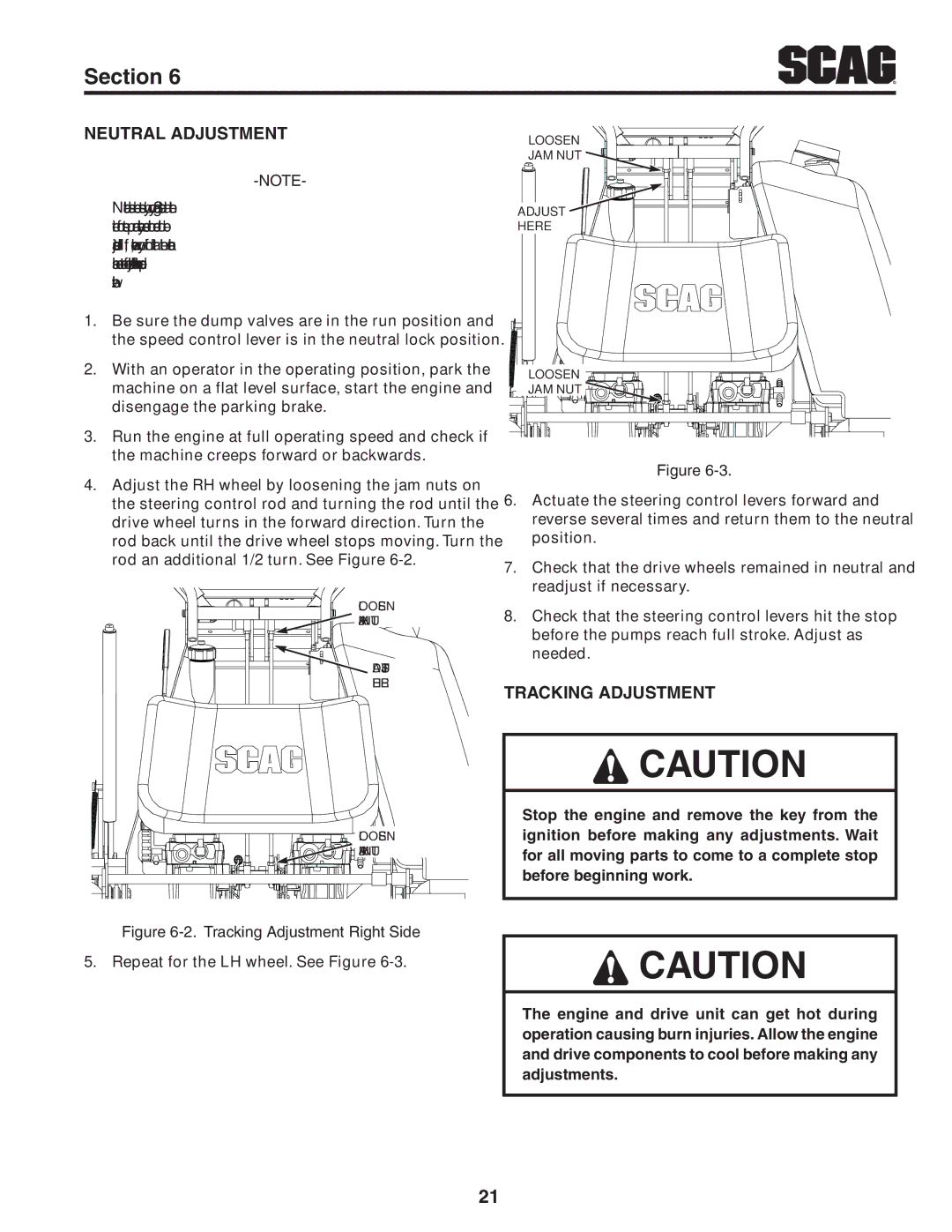 Scag Power Equipment SVR61V-29FX manual Neutral adjustment, Tracking adjustment 