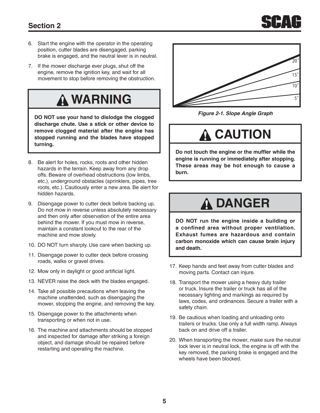 Scag Power Equipment SVR61V-29FX manual Slope Angle Graph 