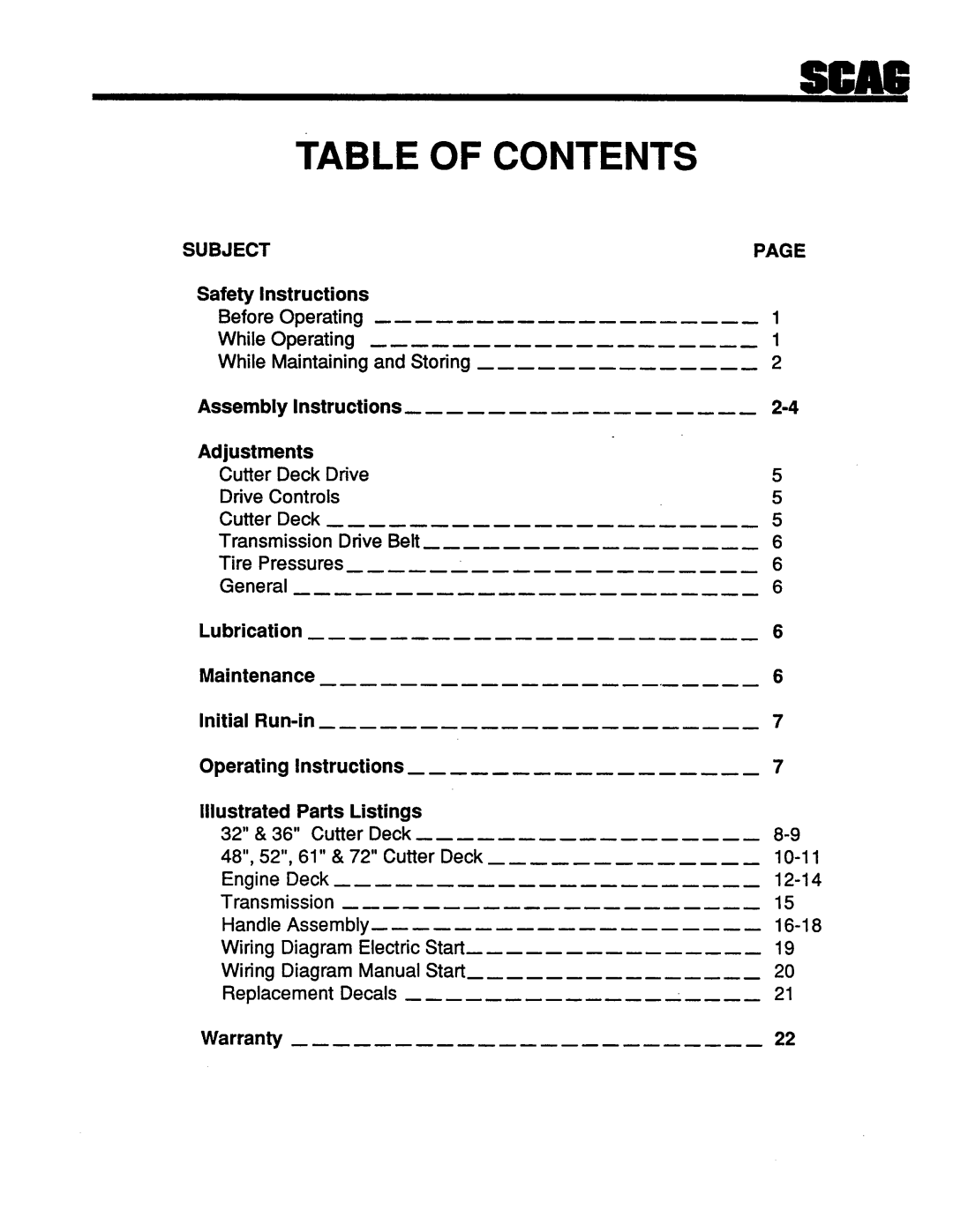 Scag Power Equipment SW-20KHE manual 