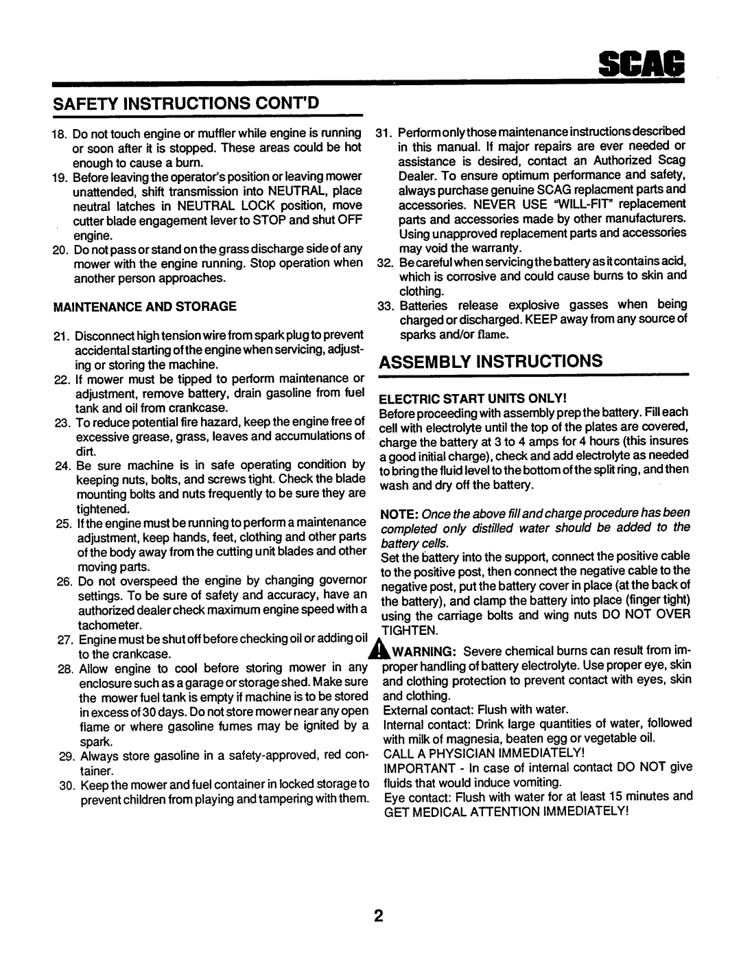 Scag Power Equipment SW-20KHE manual 