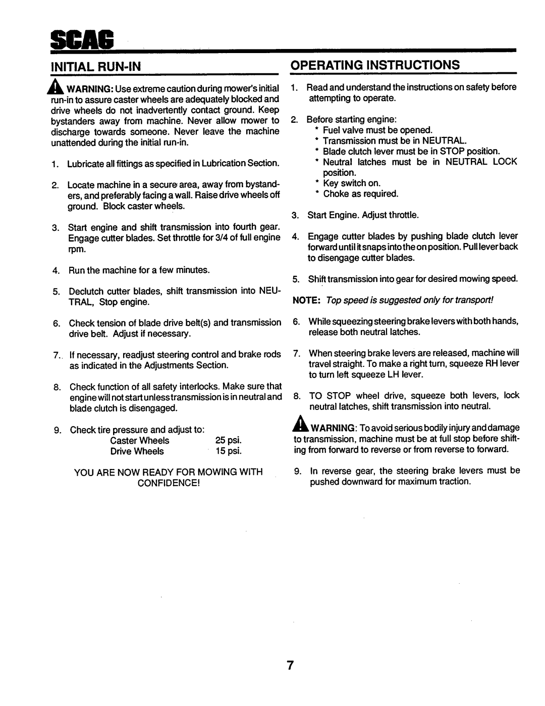 Scag Power Equipment SW-20KHE manual 