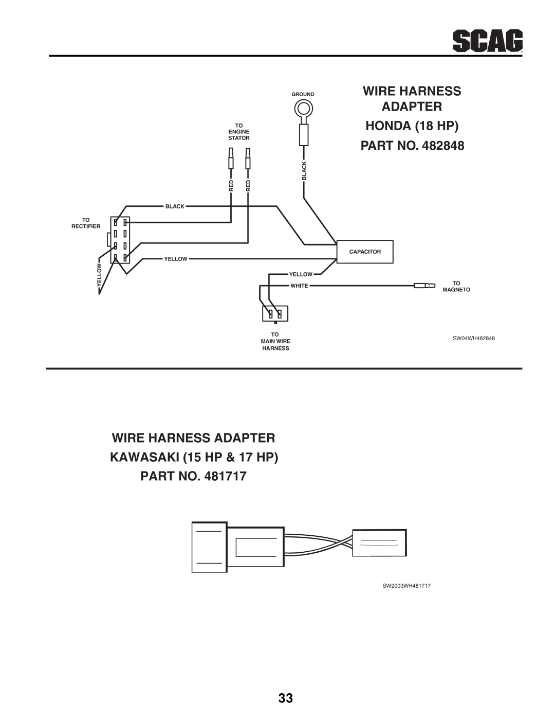 Scag Power Equipment SW manual Wire Harness Adapter Honda 18 HP 