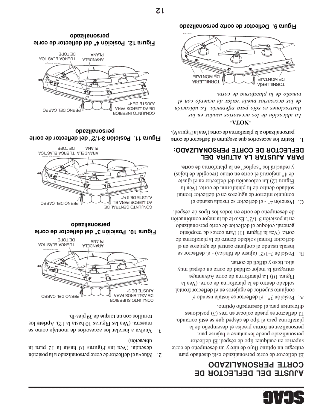 Scag Power Equipment SW manual Personalizado Corte DE Deflector DEL Ajuste, DEL Altura LA Ajustar Para 