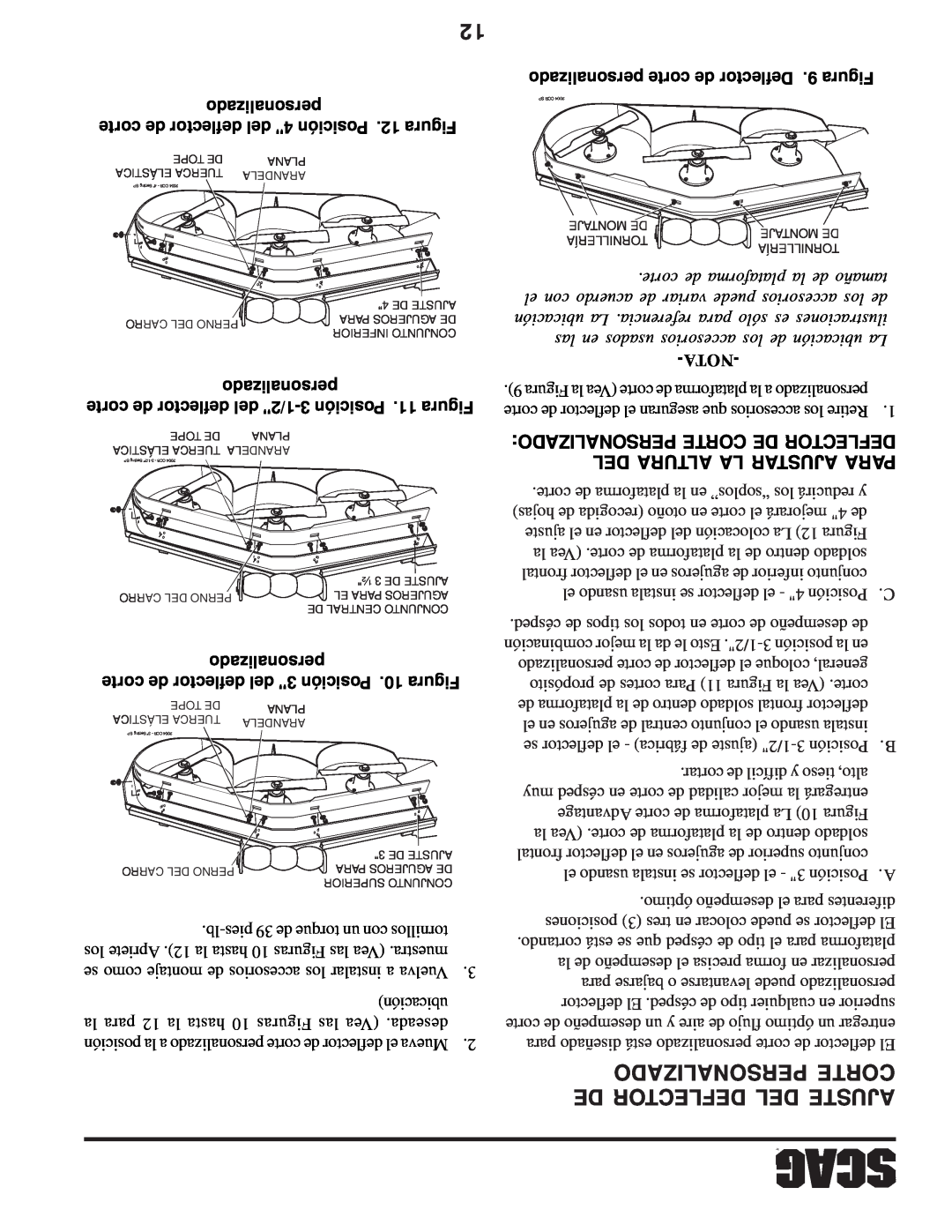 Scag Power Equipment SW manual Del Altura La Ajustar Para, personalizado corte de Deflector .9 Figura 