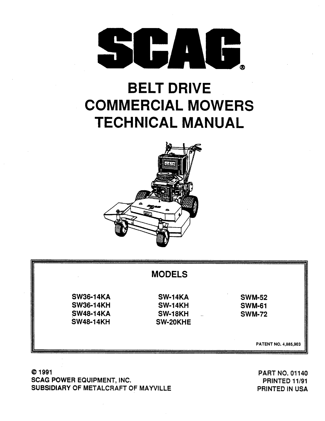 Scag Power Equipment SWG, SW36-14KA, SW36-13KH manual 