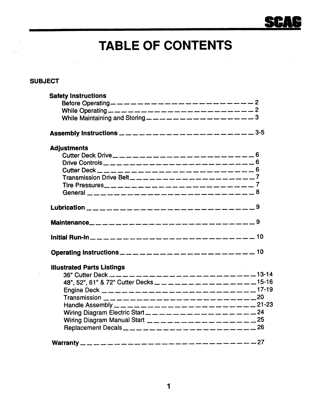 Scag Power Equipment SW36-13KH, SW36-14KA, SWG manual 