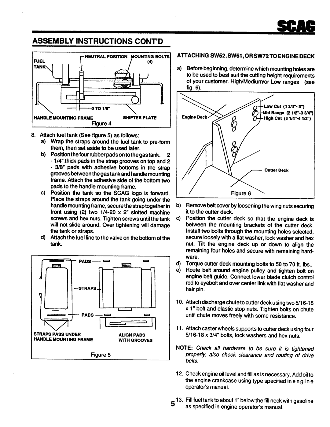 Scag Power Equipment SW36-14KA, SWG, SW36-13KH manual 