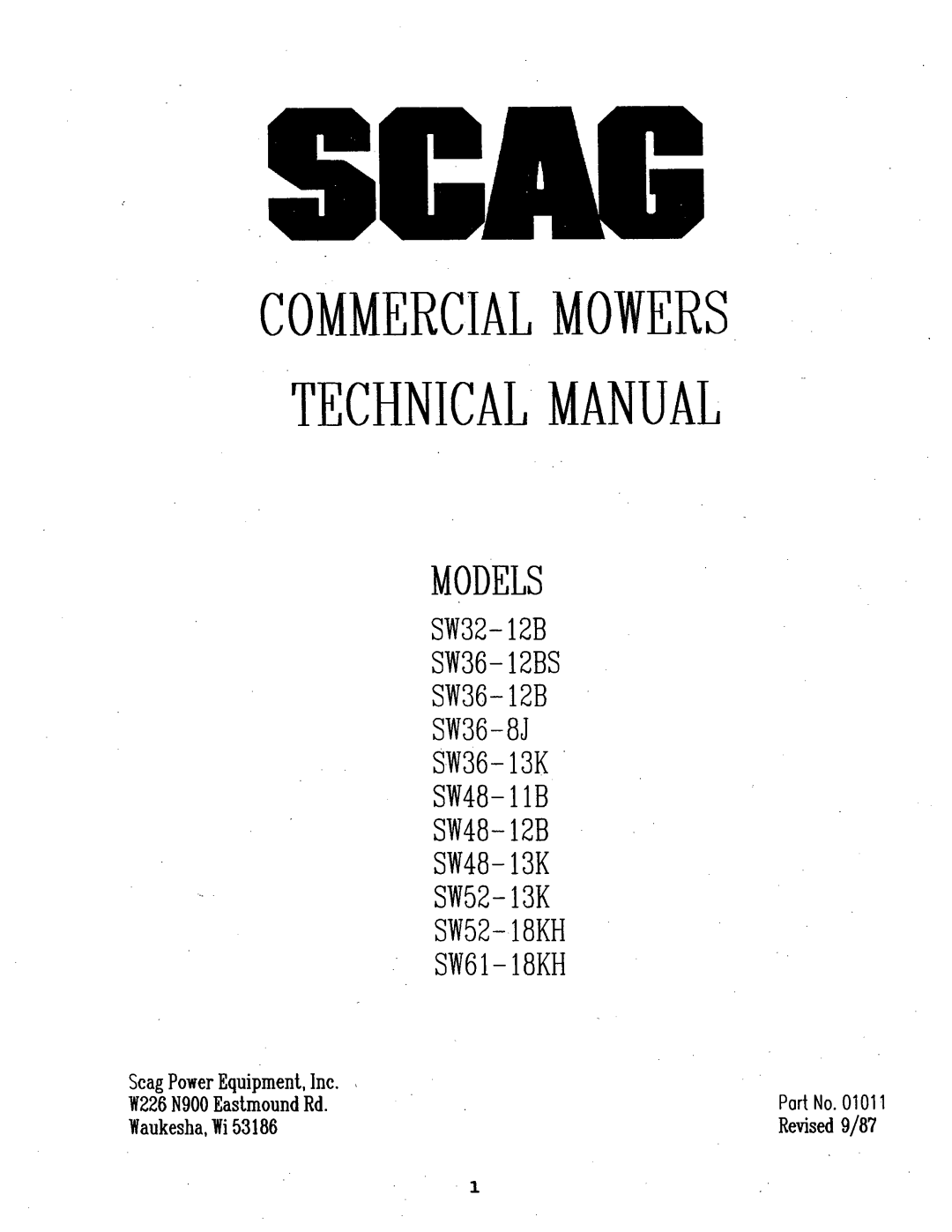 Scag Power Equipment SW36-8K manual 