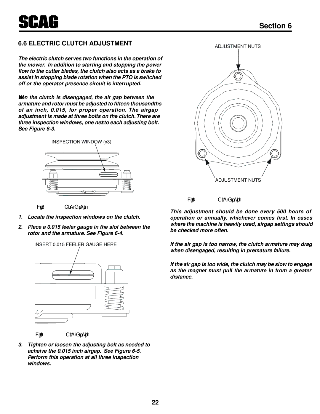 Scag Power Equipment SW32-15KAI, SW48V-15KH, SW52V-17KAI, SW48V-16KAI Electric clutch adjustment, Clutch Air Gap Adjustment 