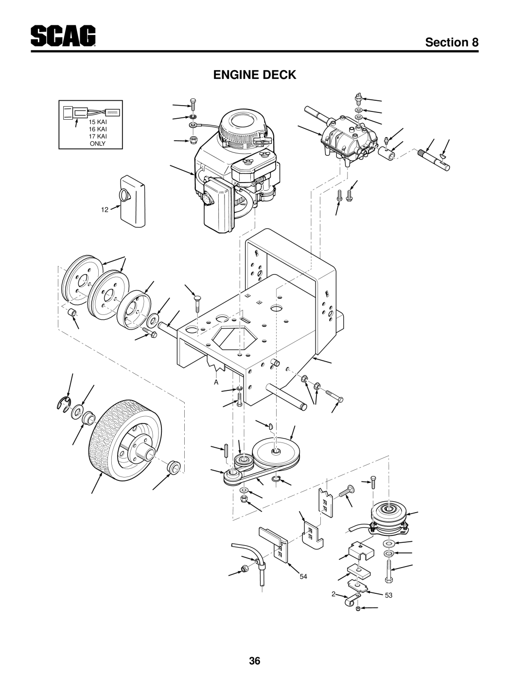 Scag Power Equipment SW32-15KAI, SW48V-15KH, SW52V-17KAI, SW48V-16KAI, SW36A-15KH, SW36A-17KAI, SW36A-16KAI manual Engine Deck 