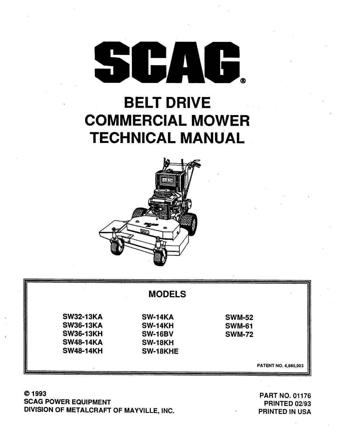 Scag Power Equipment SW48-14KH, SWM-72, SW48-14BV, SW-18KH, SW-18EKH, SW-20EKH, SWM-61, SW32-14BV, SWM-52, SW48-13KA, SW-14KH manual 