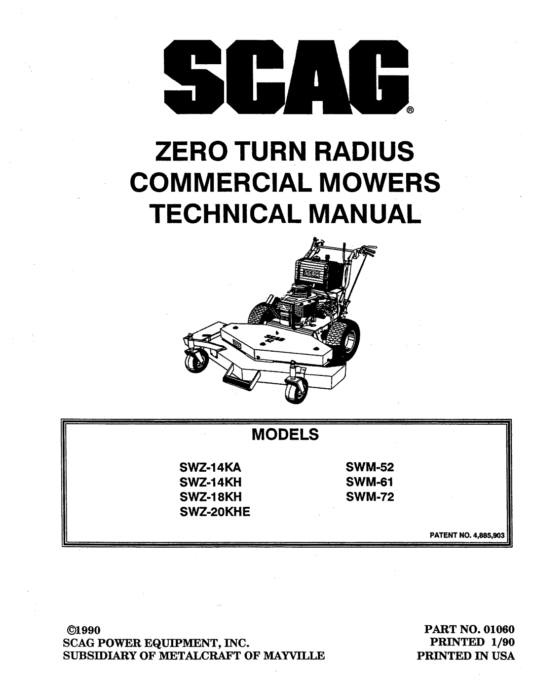 Scag Power Equipment SWZ-18KH, SWZ-20KHE, SWZ-14KH, SWZ-14KA, SWM-51 manual 