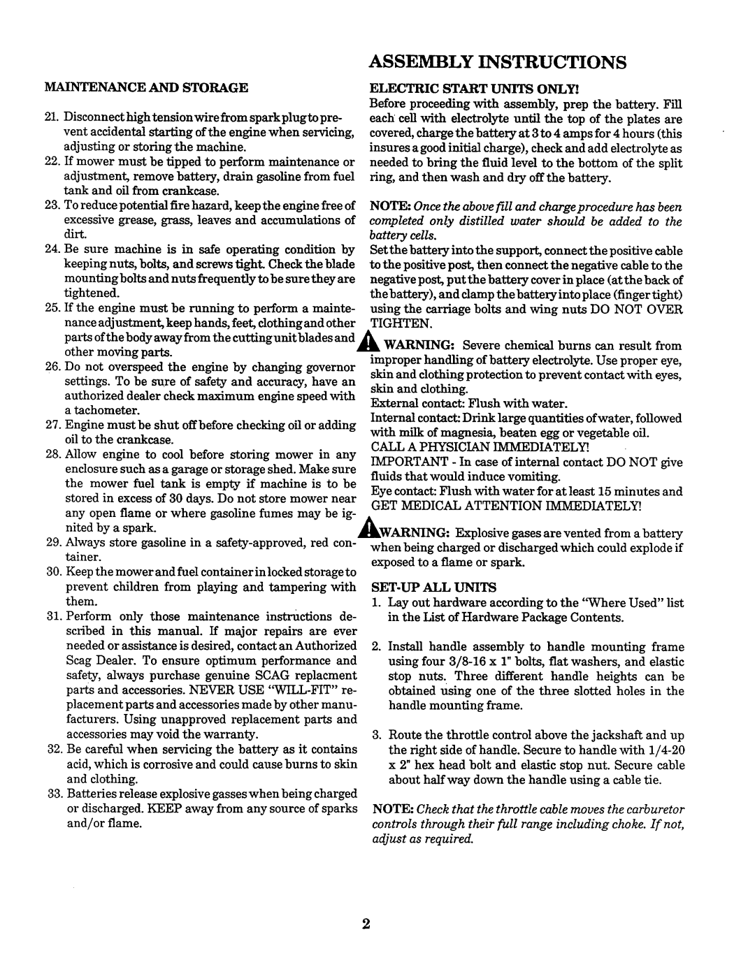 Scag Power Equipment SWM-51, SWZ-20KHE, SWZ-18KH, SWZ-14KH, SWZ-14KA manual 