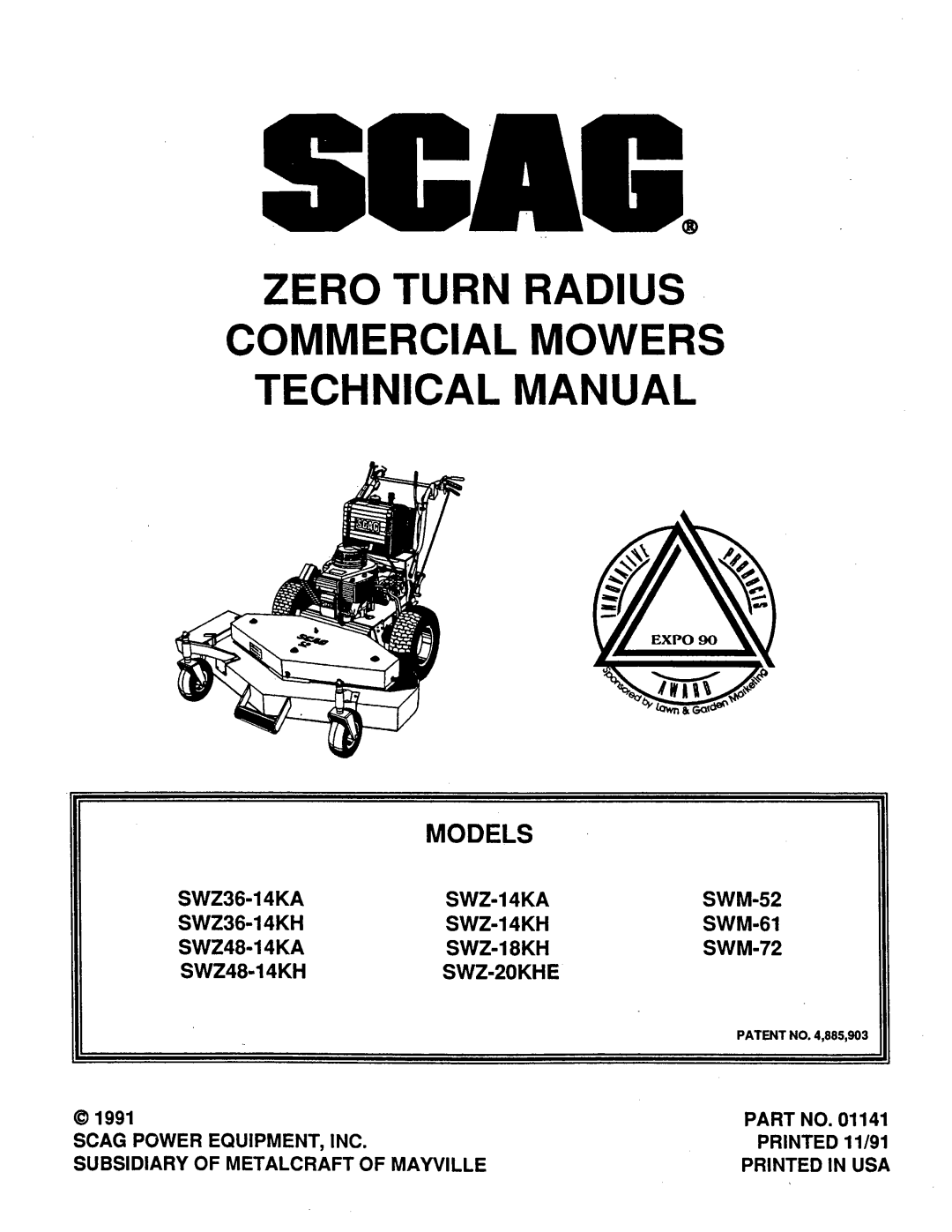 Scag Power Equipment SWZ36-14KA, SWZ48-14KA, SWZ48-14KH, SWZ36-14KH manual 