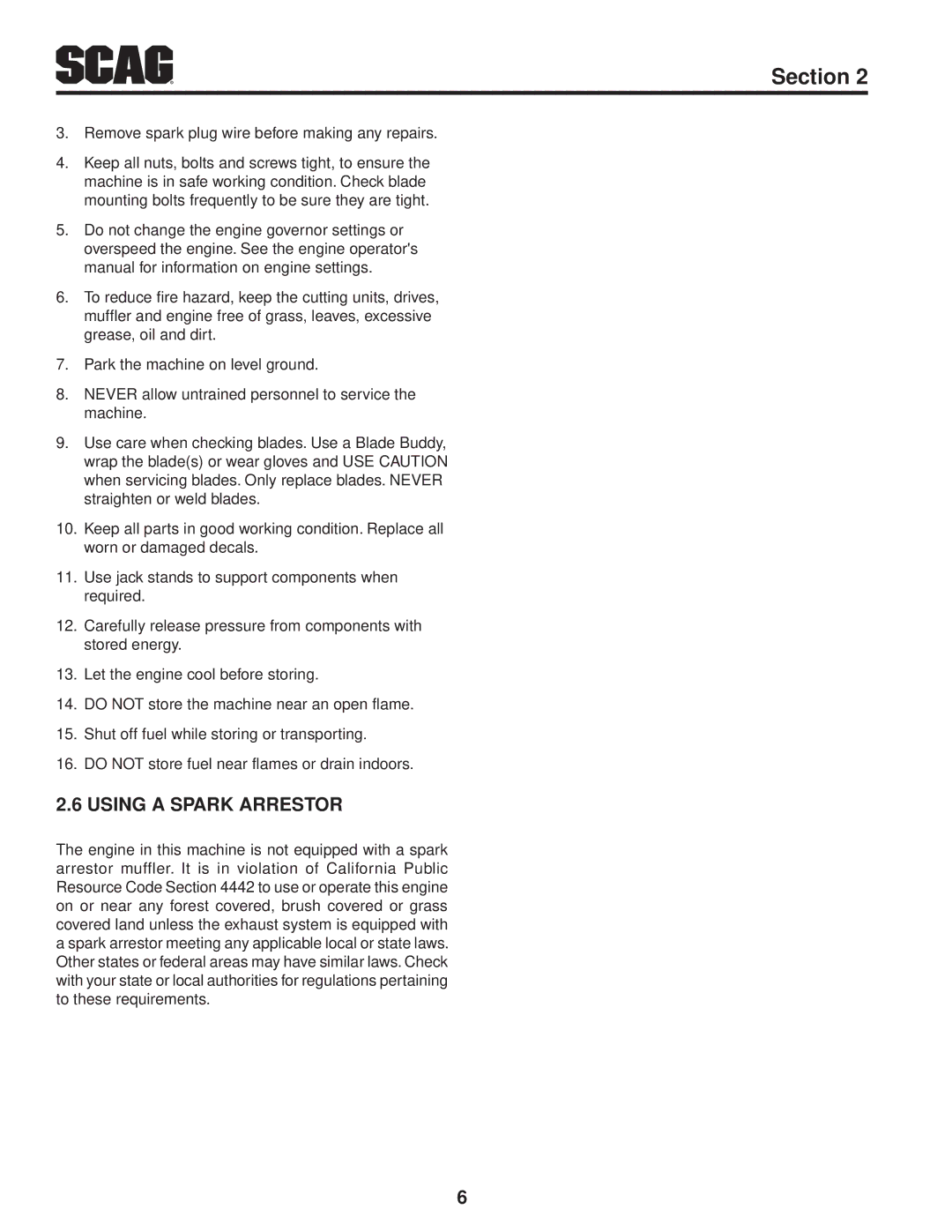 Scag Power Equipment SWZ36A-17KAI, SWZ52V-19KAI, SWZ-19KAI, SWZ48V-17KAI, SWZ-21KAE, SWZ52V-17KAI manual Using a spark arrestor 