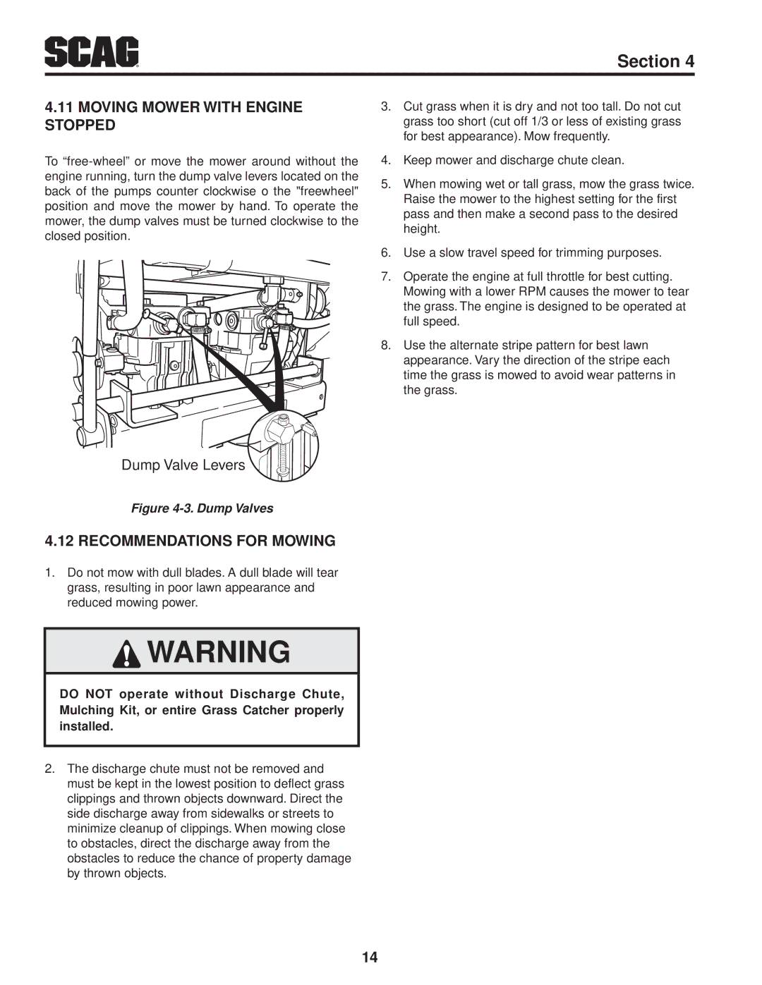 Scag Power Equipment SWZ-21KAE, SWZ52V-19KAI, SWZ-19KAI manual Moving Mower with Engine Stopped, Recommendations for Mowing 