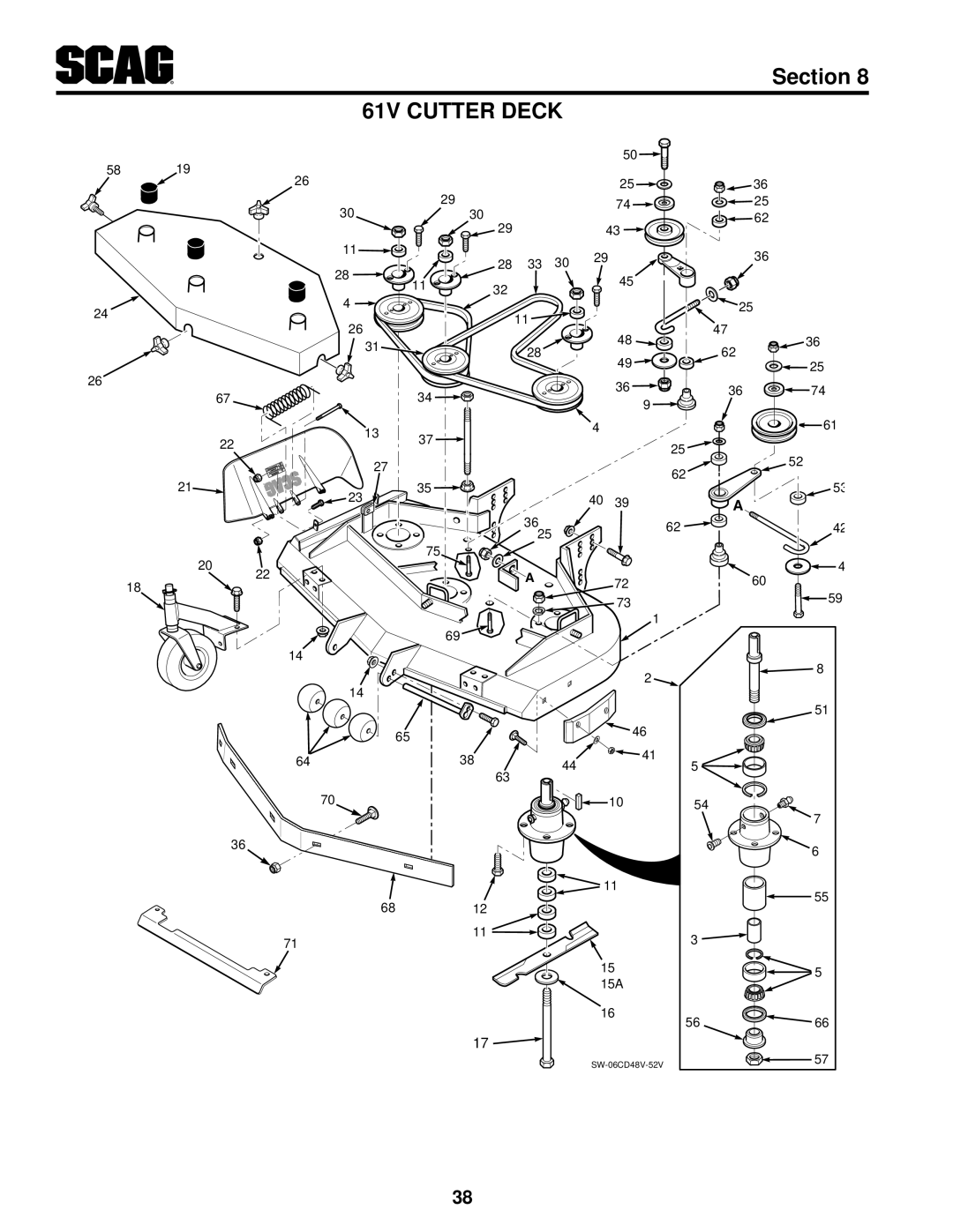 Scag Power Equipment SWZ52V-19KAI, SWZ-19KAI, SWZ48V-17KAI, SWZ36A-17KAI, SWZ-21KAE, SWZ52V-17KAI, SWZ36A-16KAI 61V Cutter Deck 