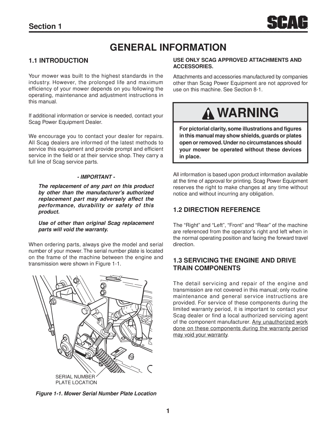 Scag Power Equipment SWZ52V-17KAI, SWZ52V-19KAI, SWZ-19KAI, SWZ-21KAE General Information, Introduction, Direction Reference 