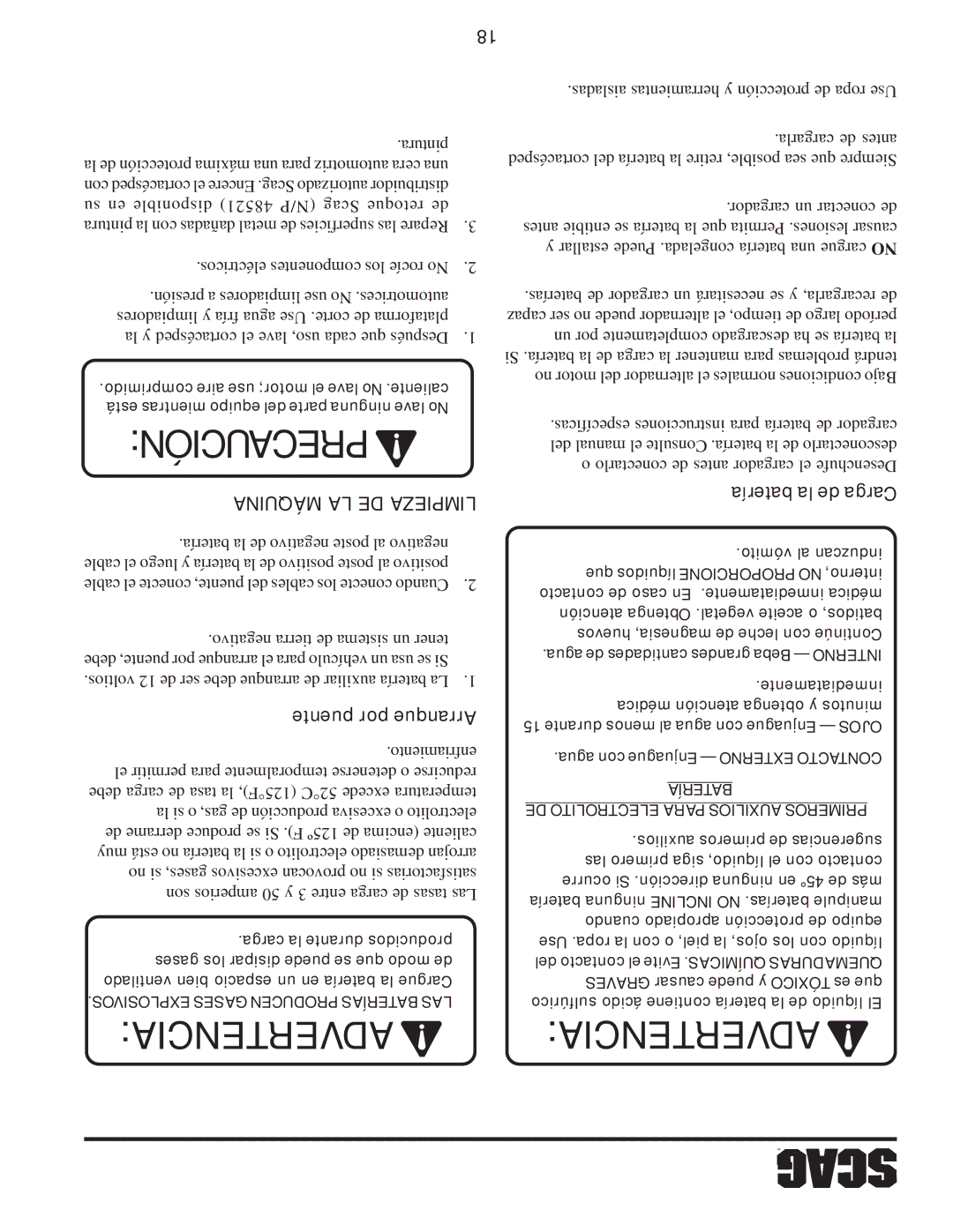 Scag Power Equipment SWZ-19KAI, SWZ52V-19KAI, SWZ48V-17KAI, SWZ36A-17KAI, SWZ-21KAE manual Precaución, Máquina LA DE Limpieza 