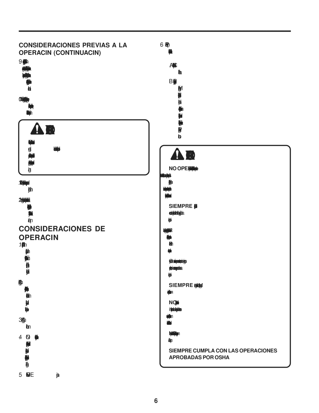 Scag Power Equipment SWZ36A-16KAI, SWZ52V-19KAI, SWZ-19KAI manual Operación, DE Consideraciones, LA a Previas Consideraciones 