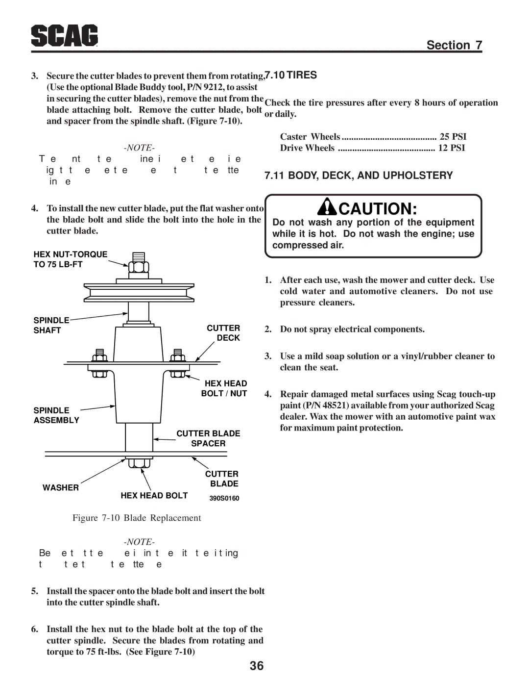 Scag Power Equipment SZC manual Tires, BODY, DECK, and Upholstery 