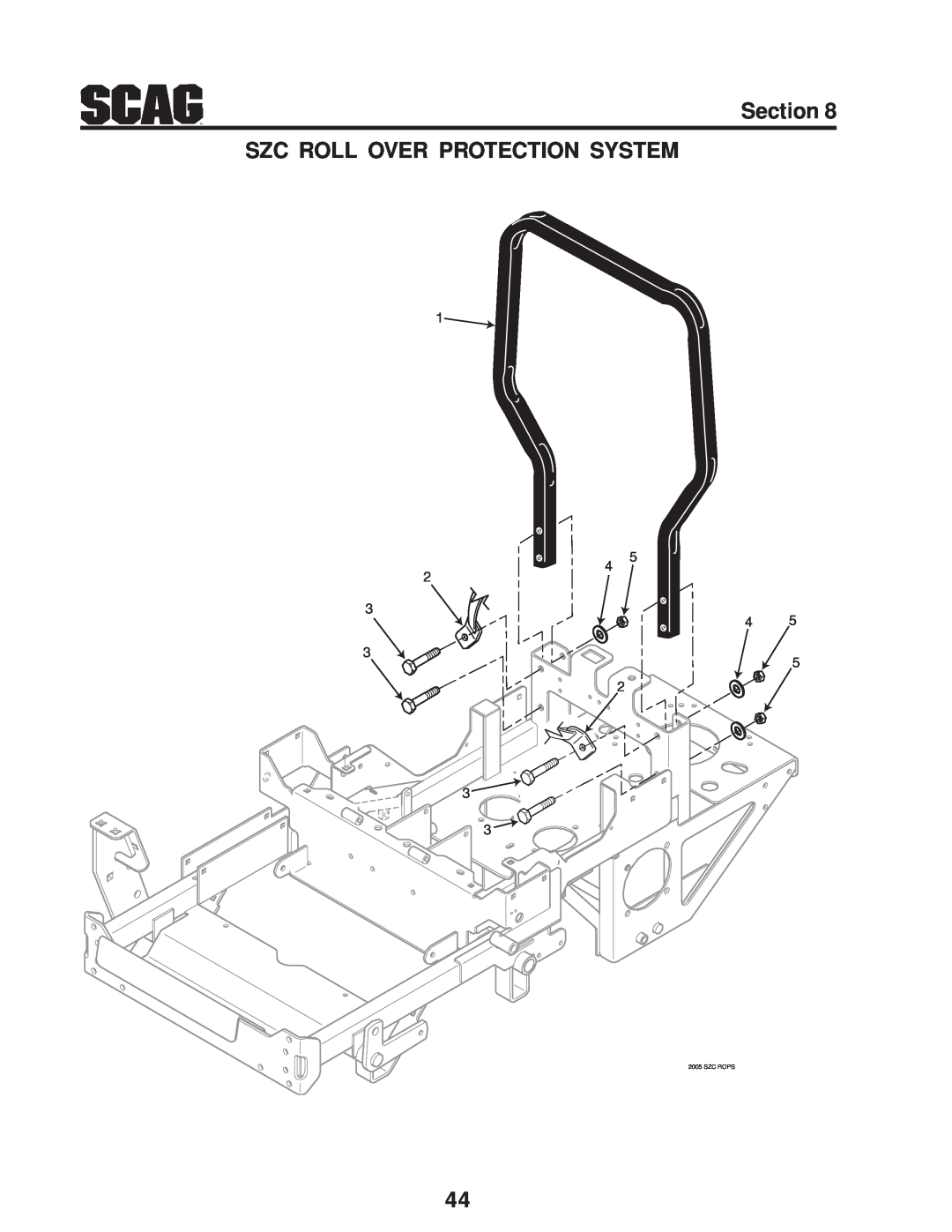 Scag Power Equipment manual Section SZC ROLL OVER PROTECTION SYSTEM, Szc Rops 