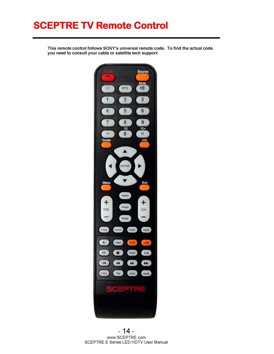 Sceptre Technologies E Series user manual Sceptre TV Remote Control 