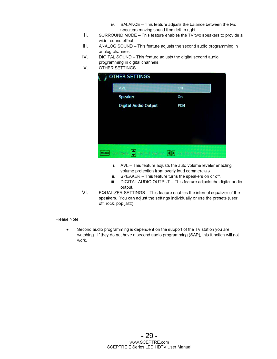 Sceptre Technologies E Series user manual Other Settings 