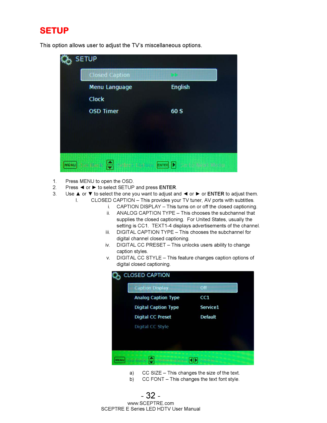 Sceptre Technologies E Series user manual Setup 