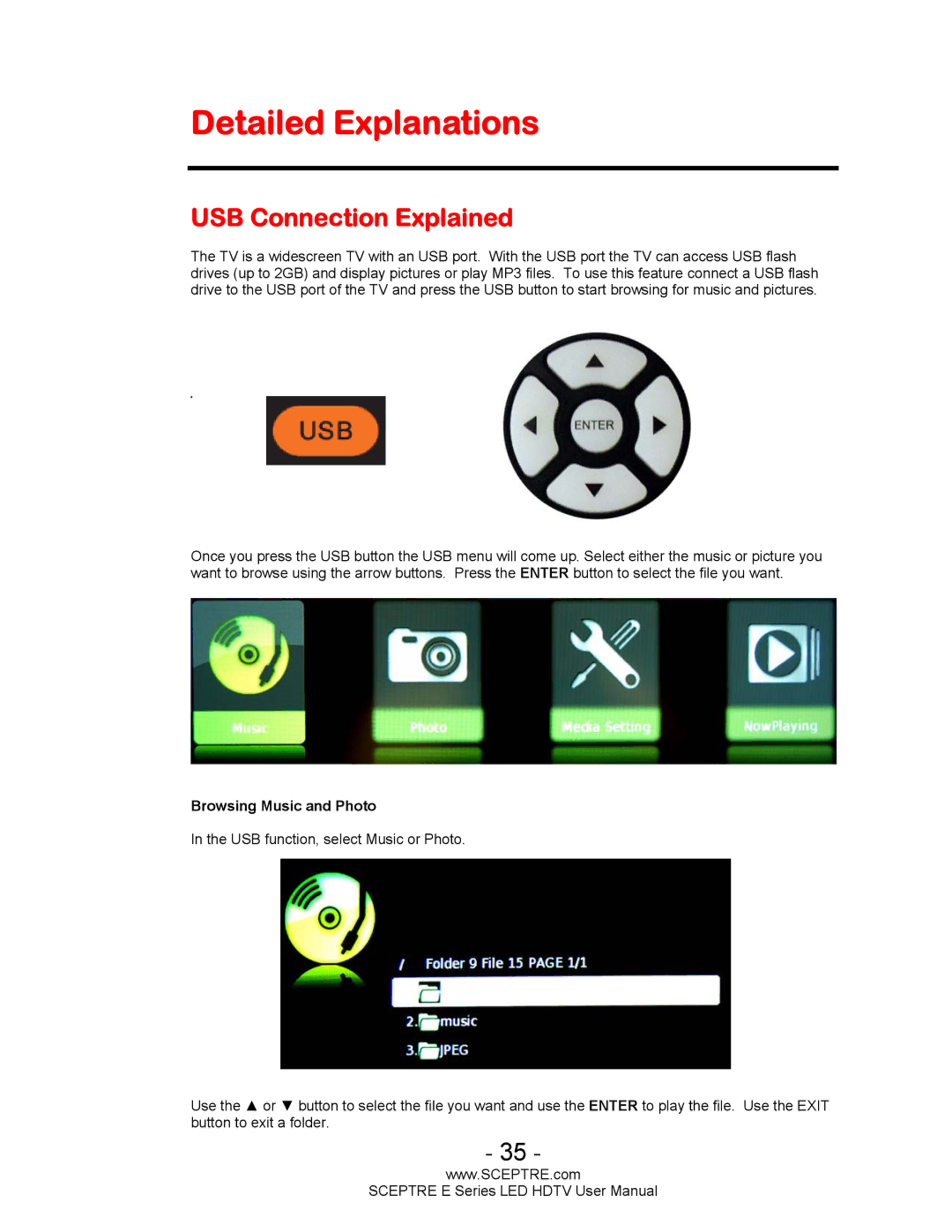 Sceptre Technologies E Series user manual Detailed Explanations, USB Connection Explained 