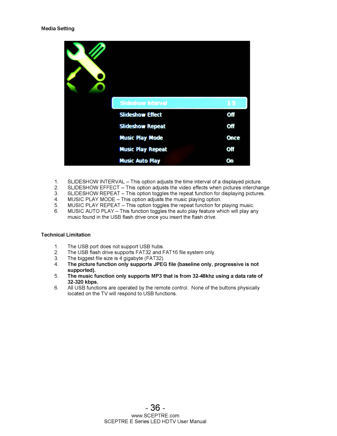 Sceptre Technologies E Series user manual Media Setting 