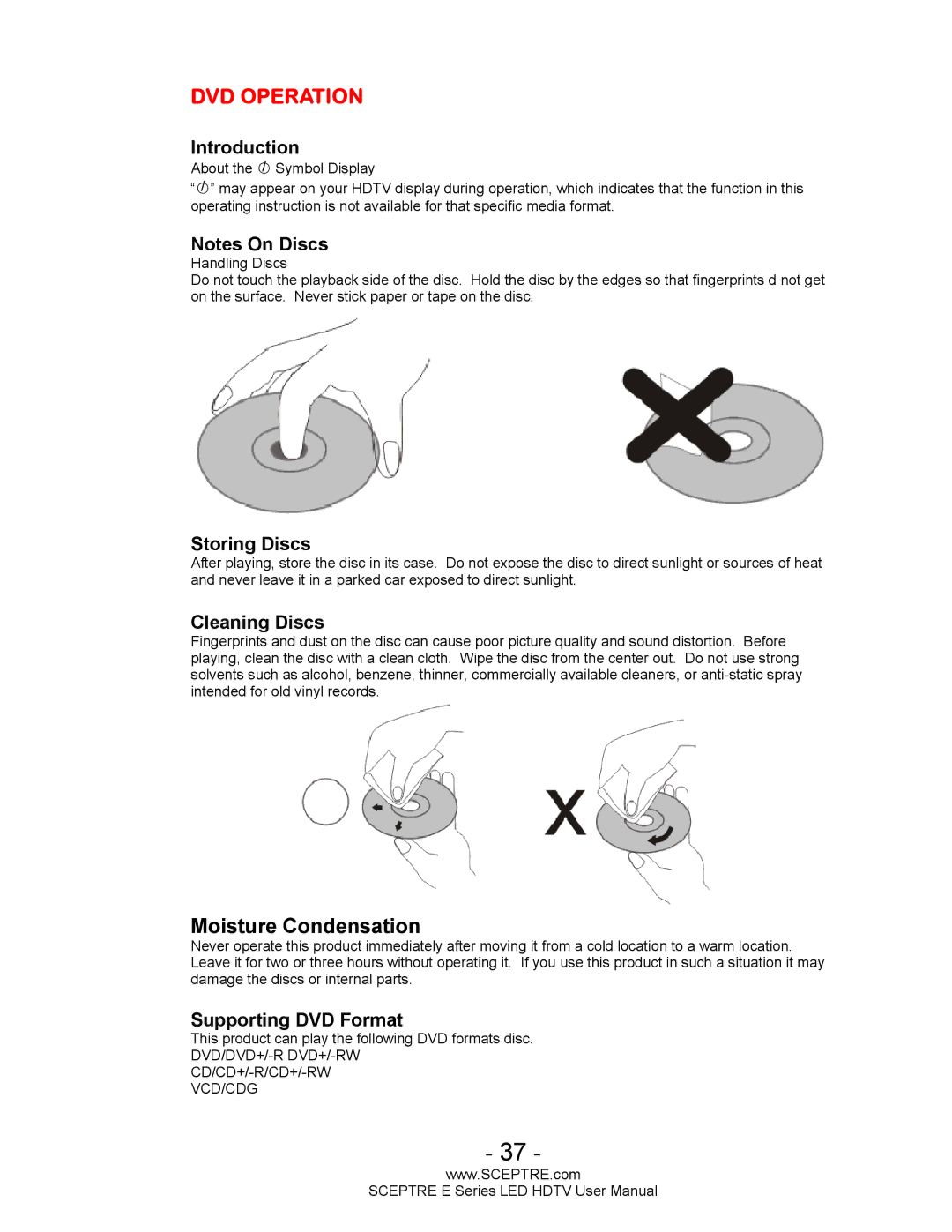 Sceptre Technologies E Series user manual DVD Operation 