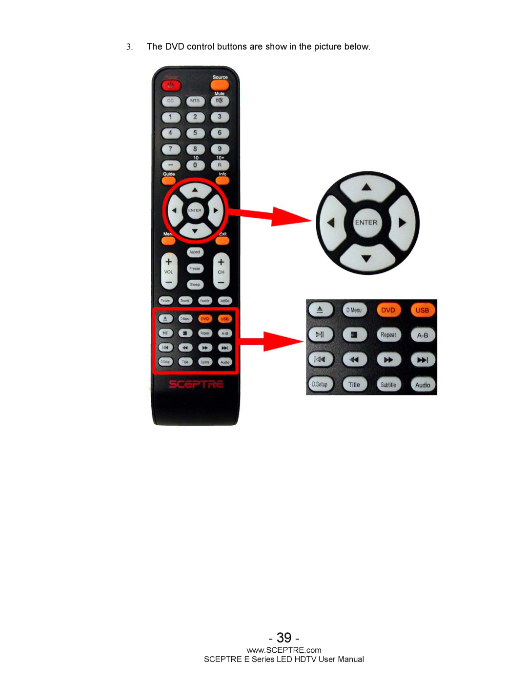 Sceptre Technologies E Series user manual DVD control buttons are show in the picture below 