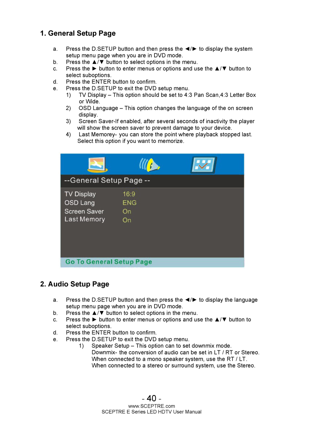 Sceptre Technologies E Series user manual General Setup 