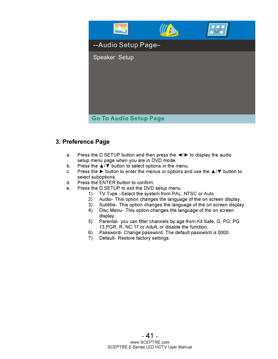 Sceptre Technologies E Series user manual Preference 