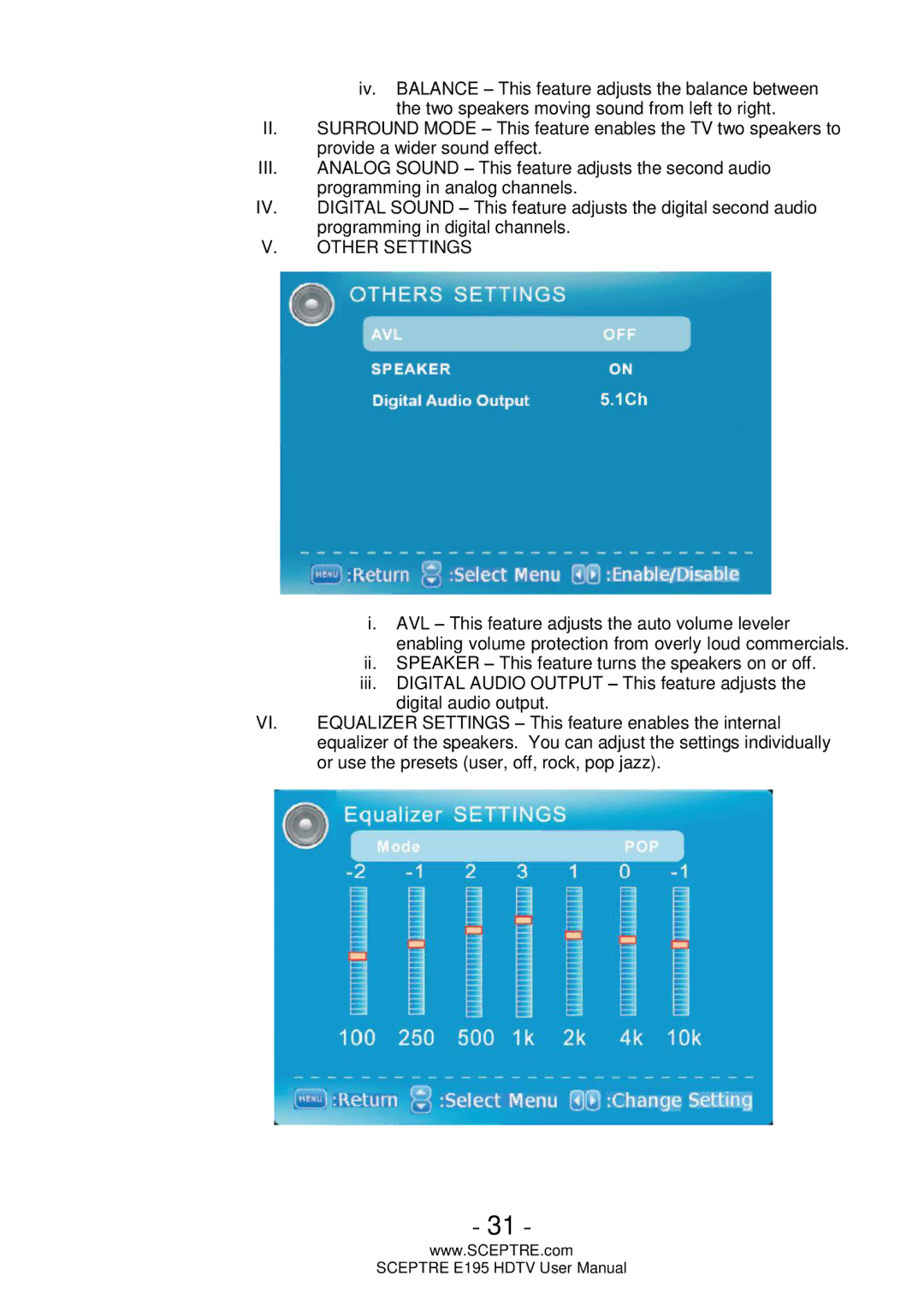 Sceptre Technologies E195 user manual Other Settings 