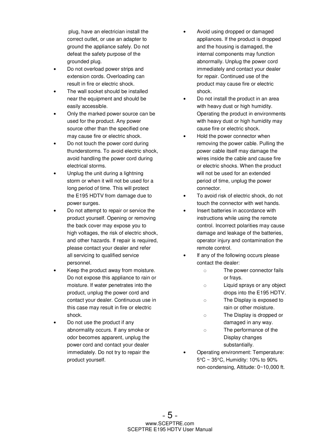 Sceptre Technologies E195 user manual 