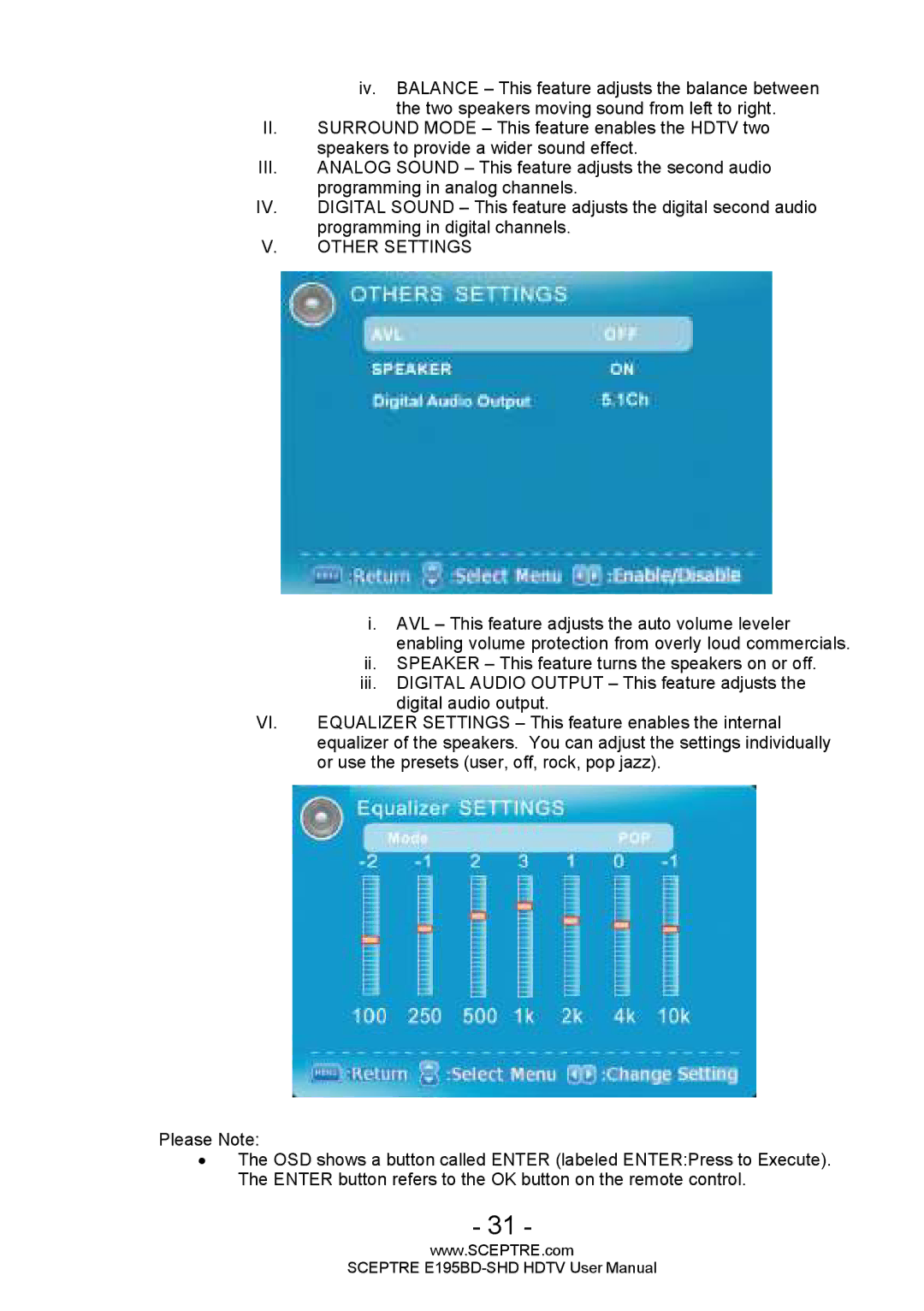 Sceptre Technologies E195BD-SHD user manual Other Settings 