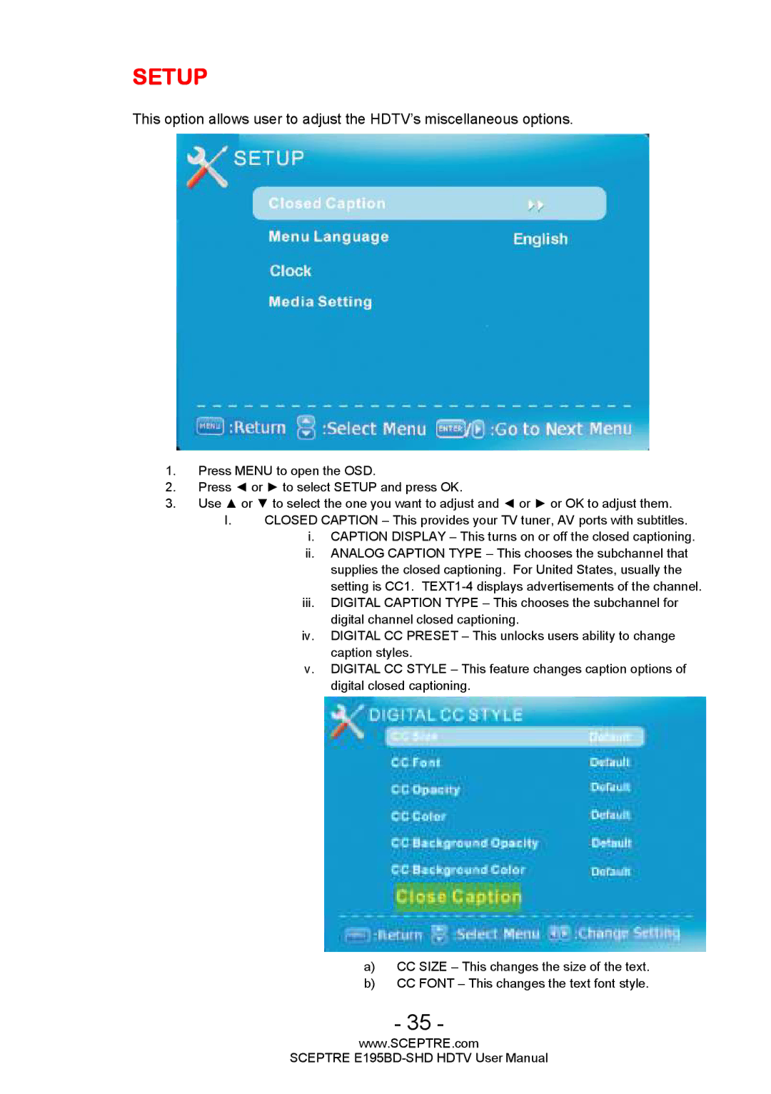 Sceptre Technologies E195BD-SHD user manual Setup 