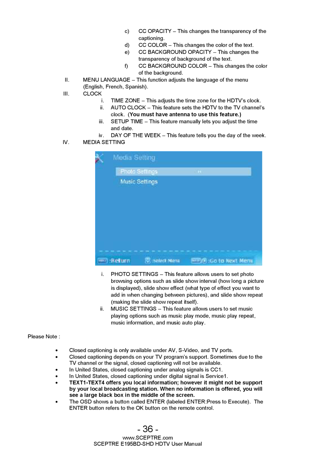 Sceptre Technologies E195BD-SHD user manual III. Clock 