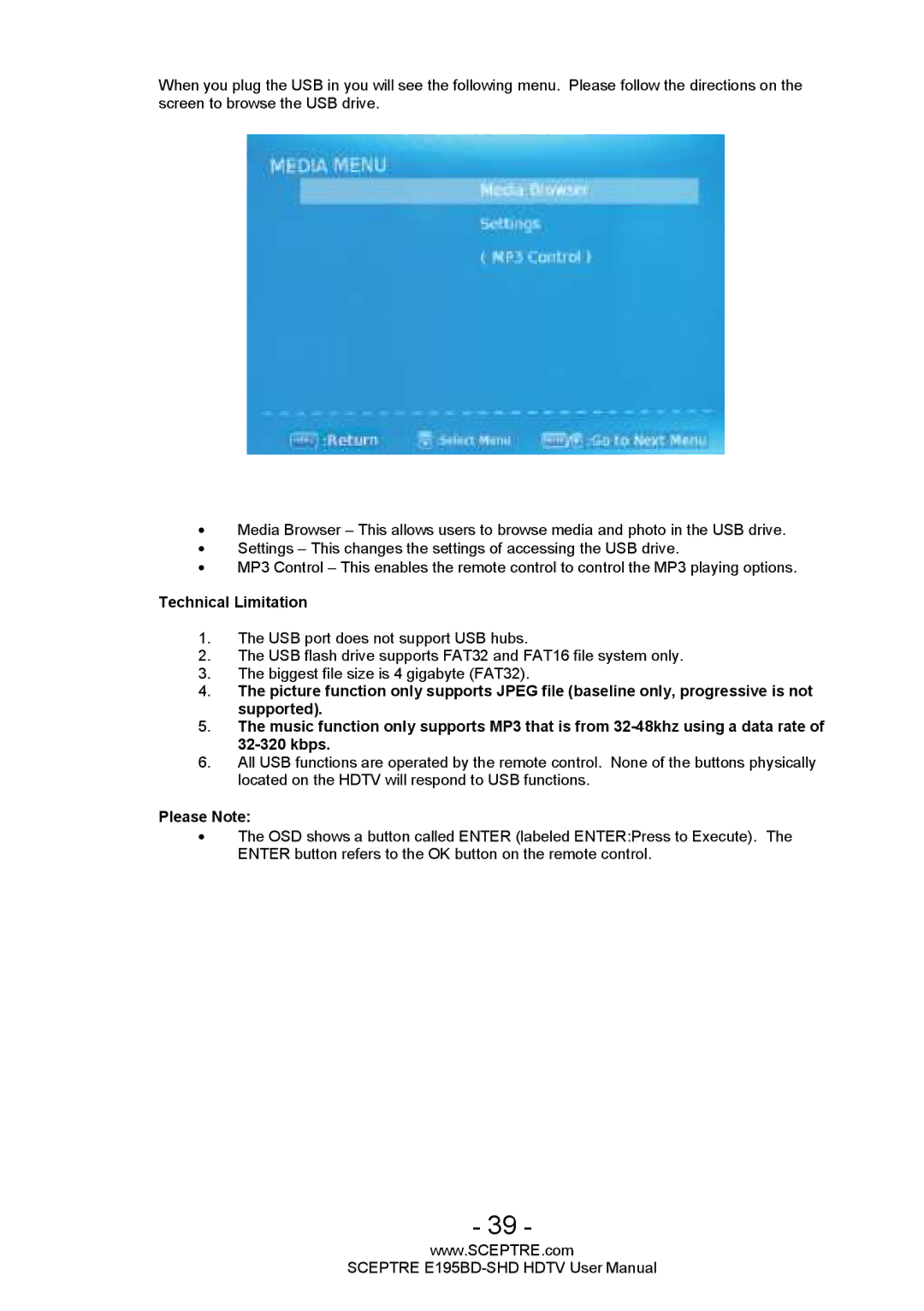 Sceptre Technologies E195BD-SHD user manual Technical Limitation, Please Note 